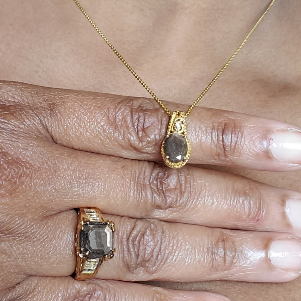 Chocolate Sapphire White Zircon Gold Vermeil Cocktail Ring - Picture 9 of 10